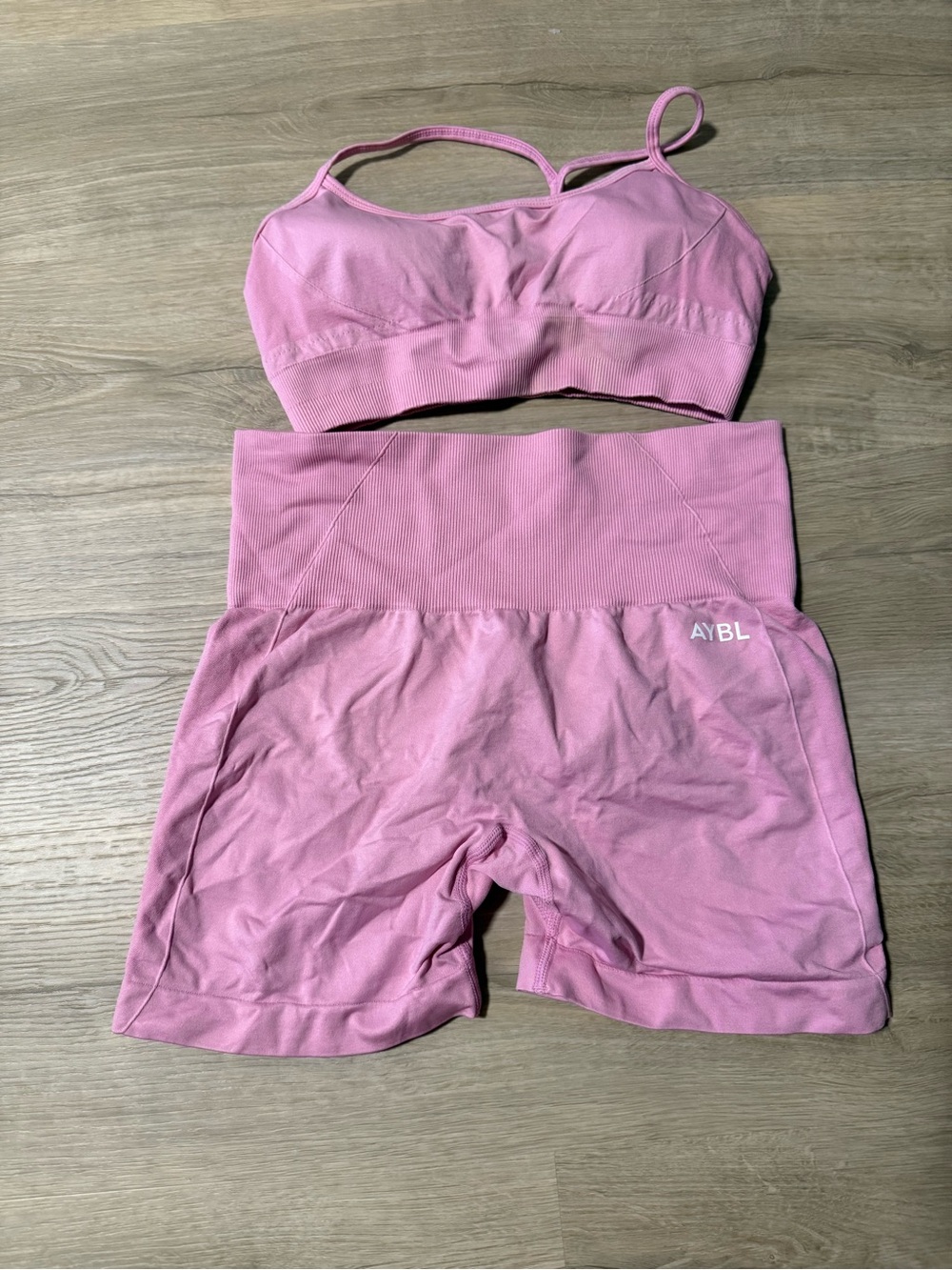 AYBL Pink Seamless Strappy Sports Bra & High-Waist Shorts Set